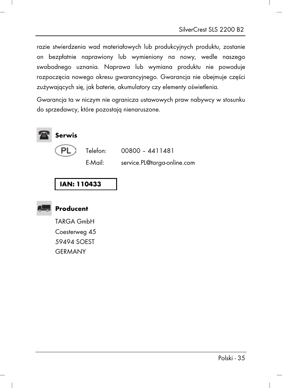 Silvercrest SLS 2200 B2 User Manual | Page 37 / 106