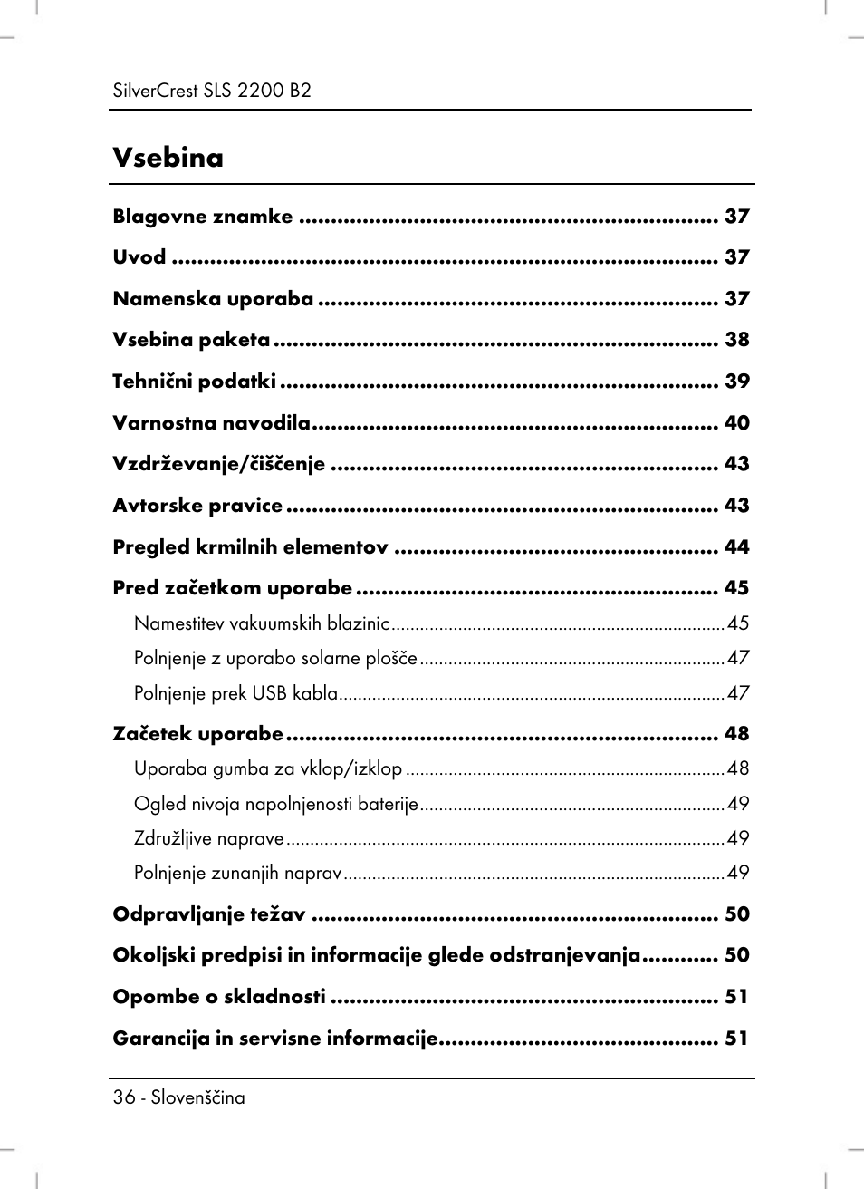 Vsebina | Silvercrest SLS 2200 B2 User Manual | Page 38 / 106