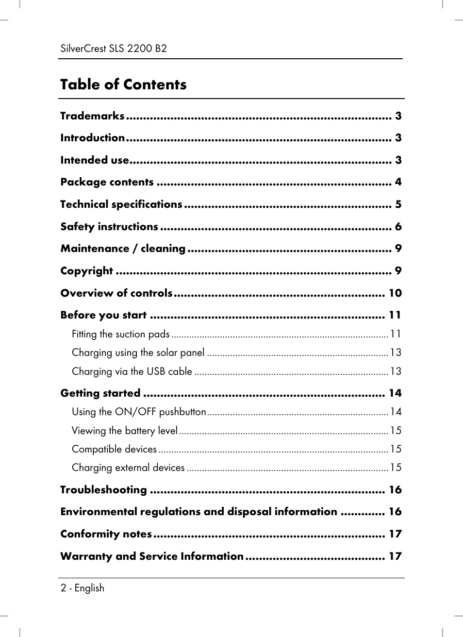 Silvercrest SLS 2200 B2 User Manual | Page 4 / 106