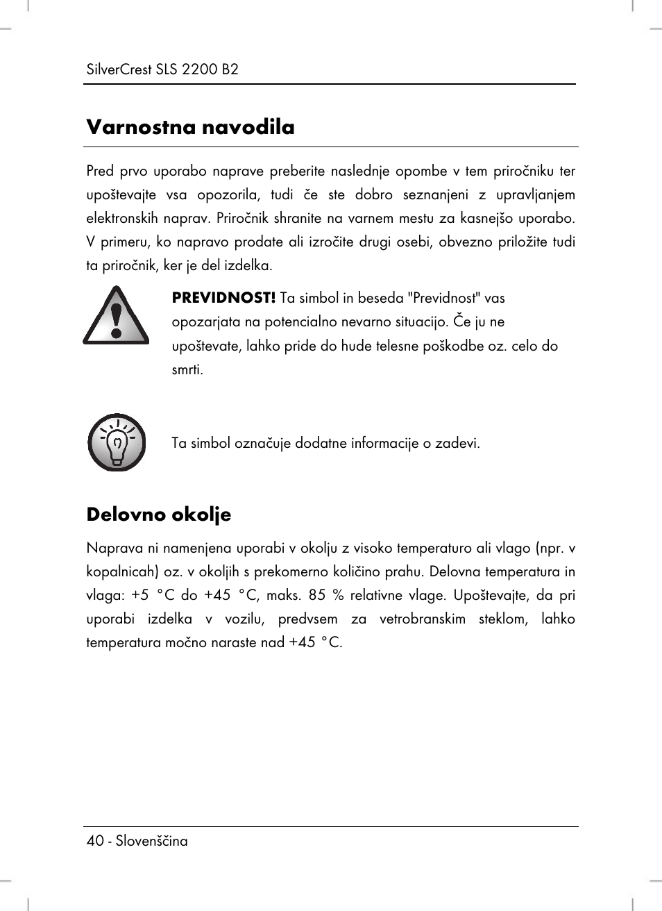 Varnostna navodila, Delovno okolje | Silvercrest SLS 2200 B2 User Manual | Page 42 / 106