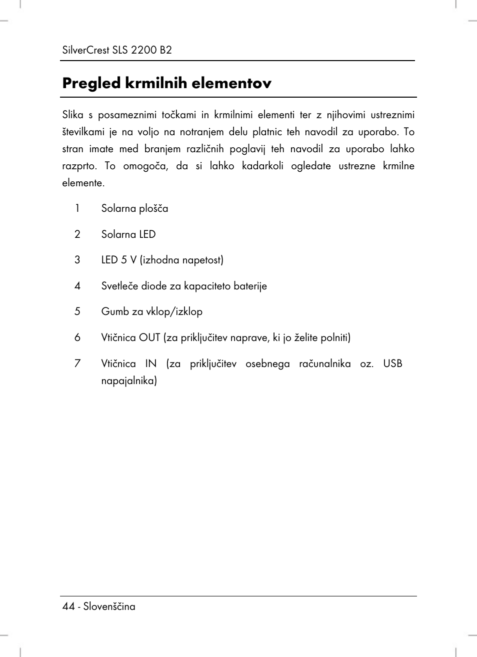 Pregled krmilnih elementov | Silvercrest SLS 2200 B2 User Manual | Page 46 / 106