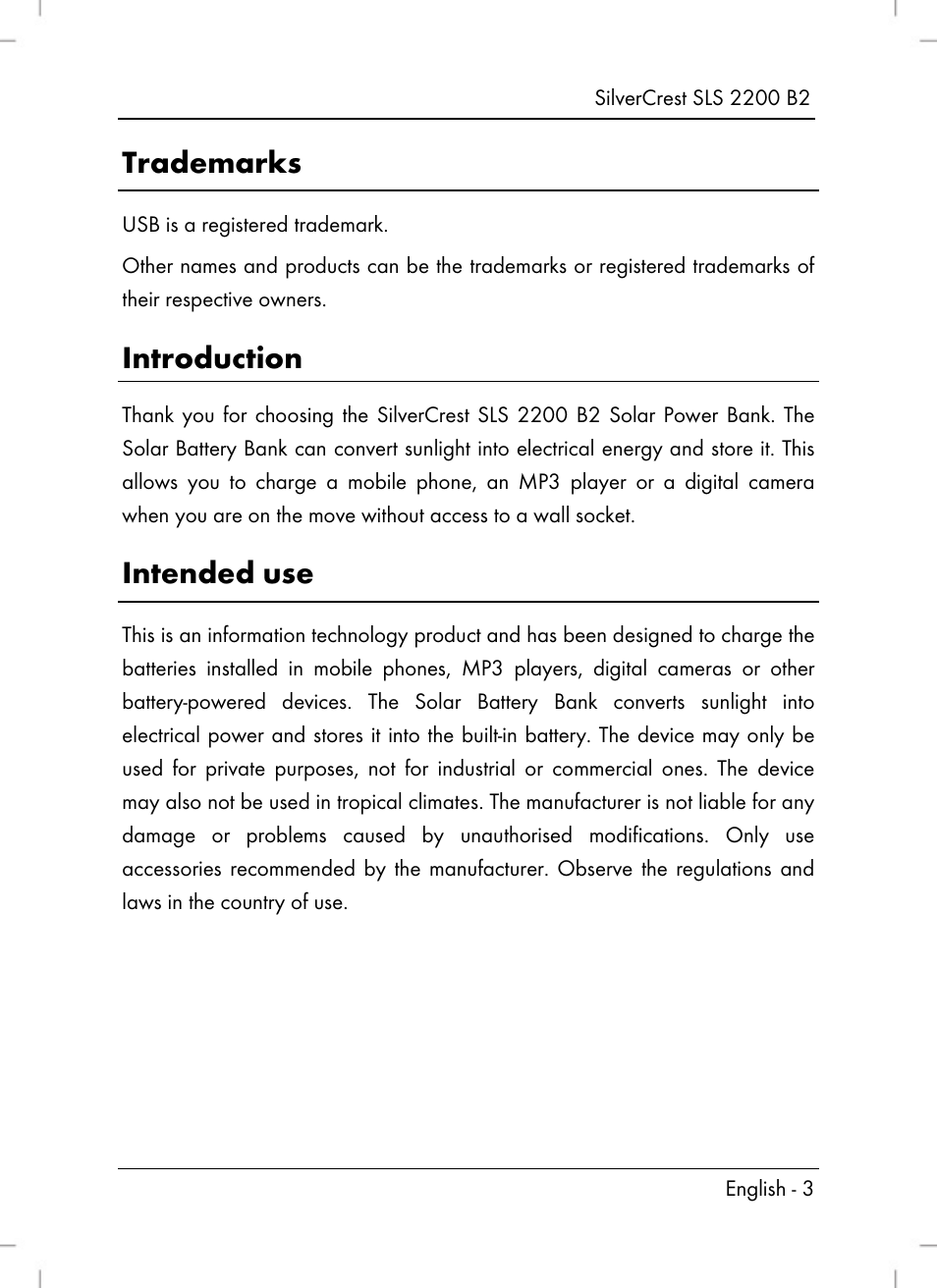 Trademarks, Introduction, Intended use | Silvercrest SLS 2200 B2 User Manual | Page 5 / 106