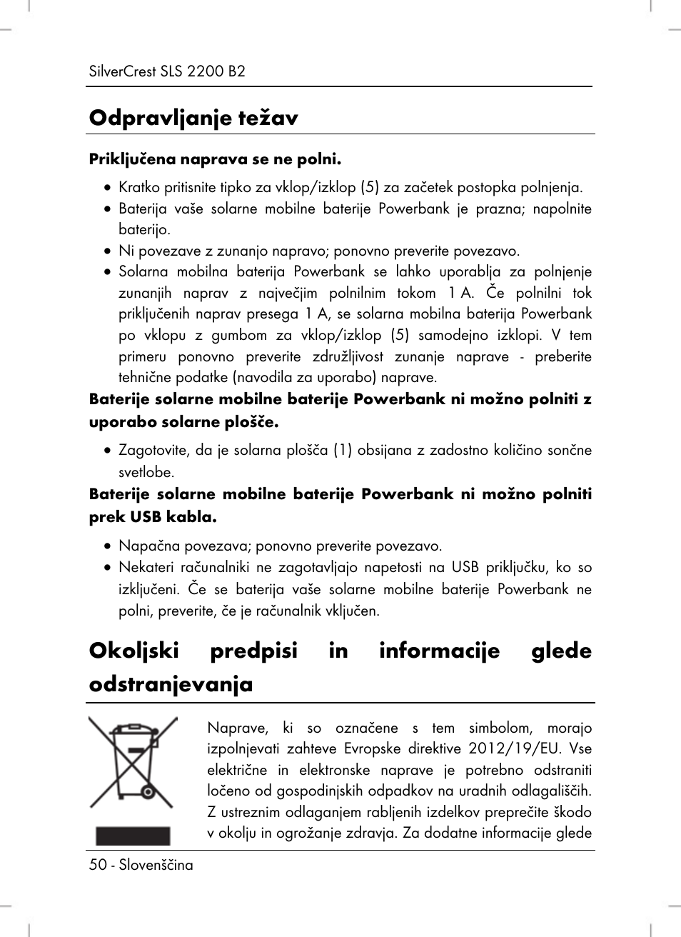 Odpravljanje težav | Silvercrest SLS 2200 B2 User Manual | Page 52 / 106