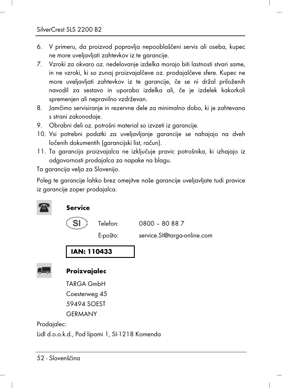 Silvercrest SLS 2200 B2 User Manual | Page 54 / 106