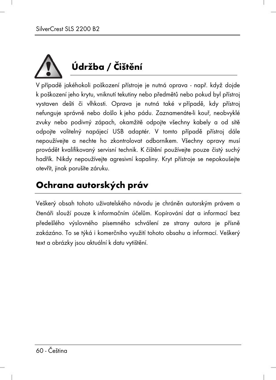 Údržba / čištění, Ochrana autorských práv | Silvercrest SLS 2200 B2 User Manual | Page 62 / 106