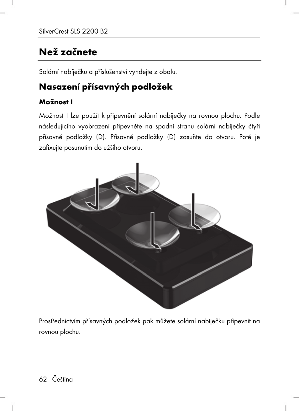 Než začnete, Nasazení přísavných podložek | Silvercrest SLS 2200 B2 User Manual | Page 64 / 106