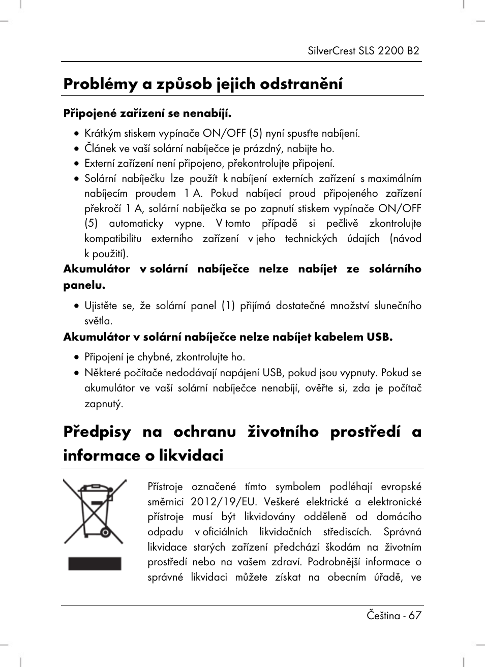 Problémy a způsob jejich odstranění | Silvercrest SLS 2200 B2 User Manual | Page 69 / 106