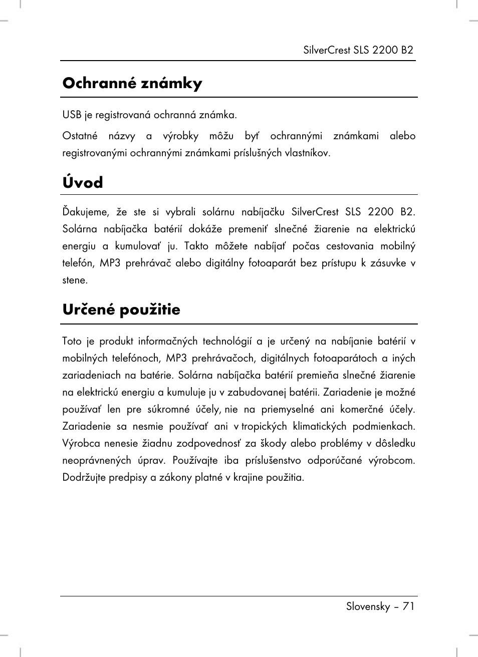 Ochranné známky, Úvod, Určené použitie | Silvercrest SLS 2200 B2 User Manual | Page 73 / 106