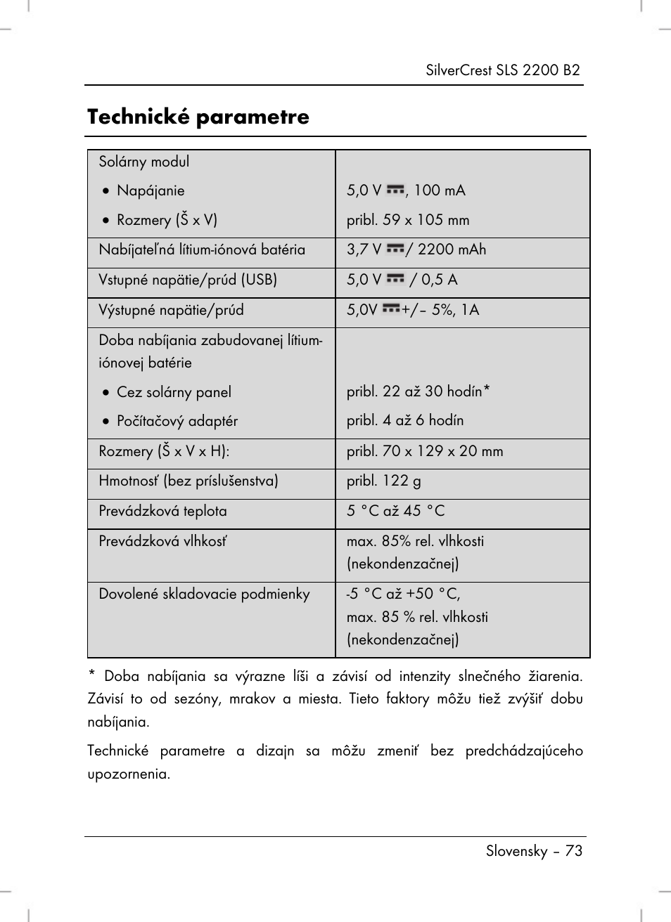 Technické parametre | Silvercrest SLS 2200 B2 User Manual | Page 75 / 106