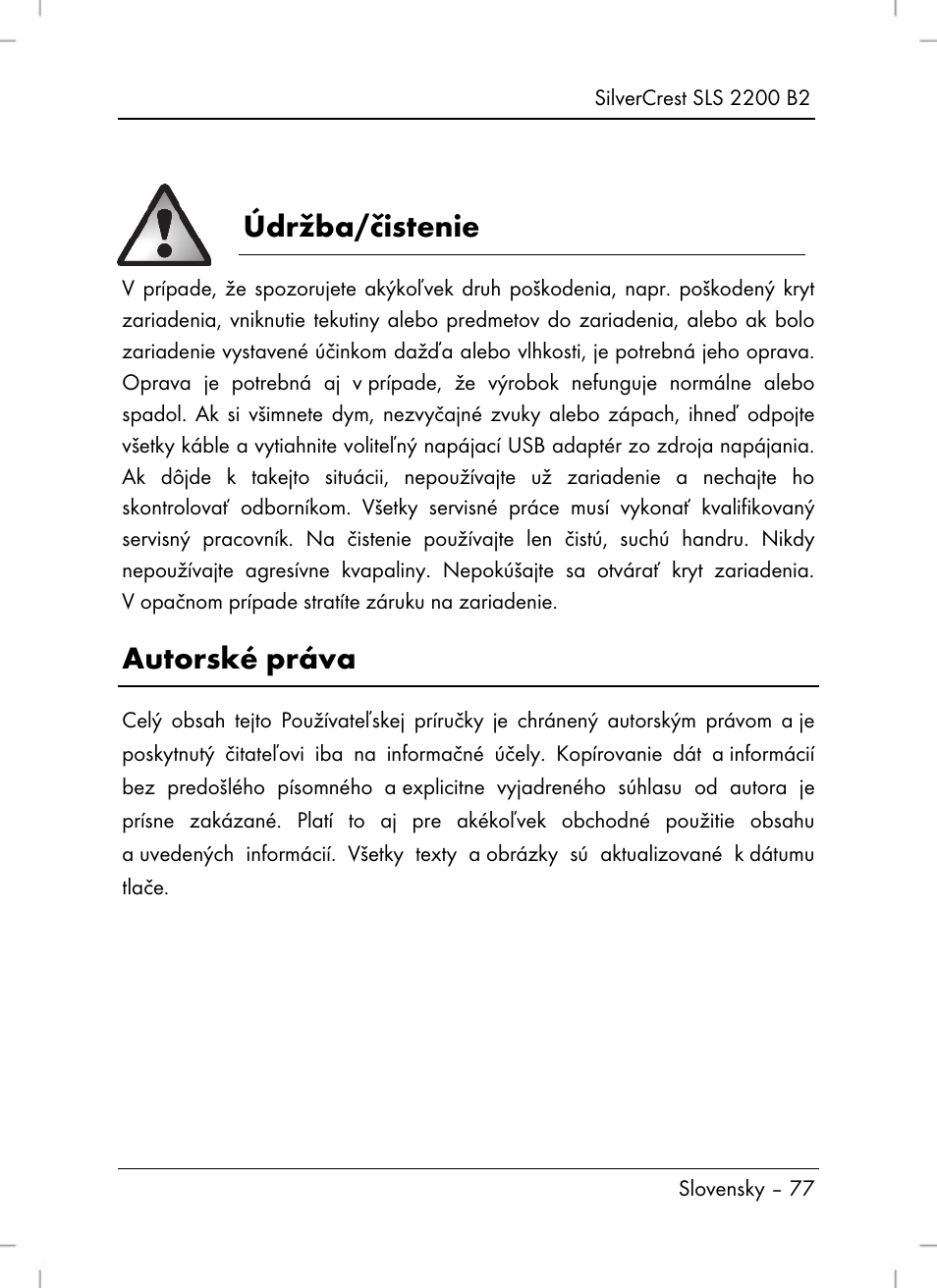 Údržba/čistenie, Autorské práva | Silvercrest SLS 2200 B2 User Manual | Page 79 / 106