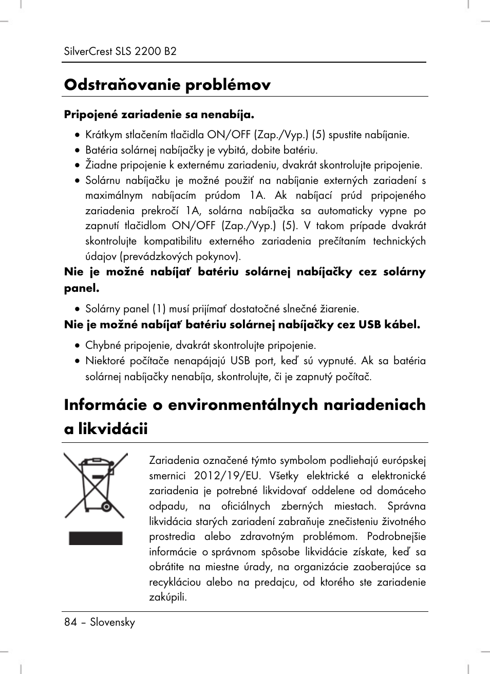 Odstraňovanie problémov | Silvercrest SLS 2200 B2 User Manual | Page 86 / 106