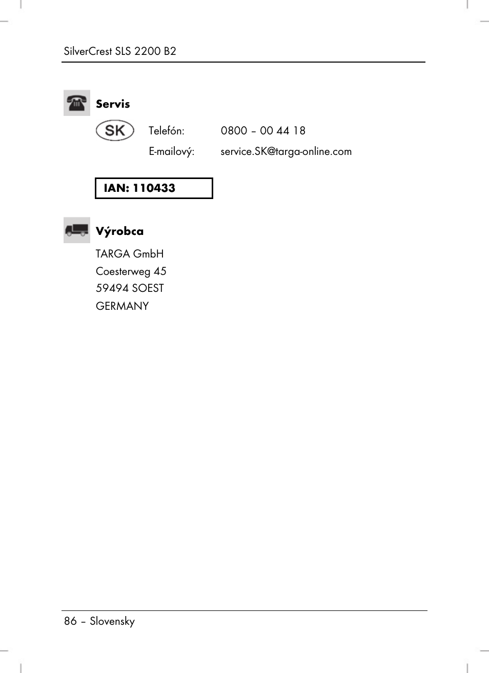 Silvercrest SLS 2200 B2 User Manual | Page 88 / 106