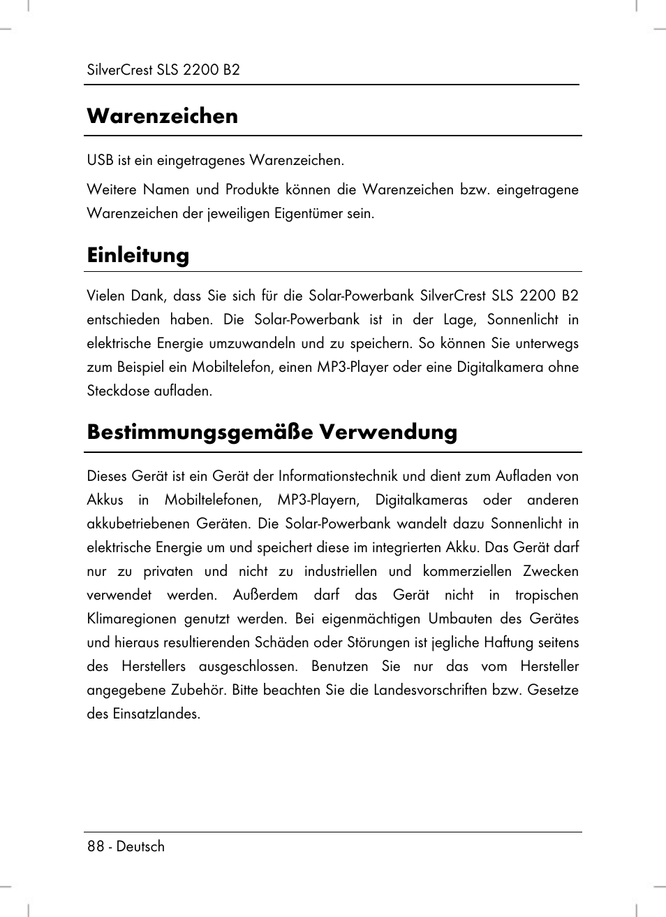 Warenzeichen, Einleitung, Bestimmungsgemäße verwendung | Silvercrest SLS 2200 B2 User Manual | Page 90 / 106