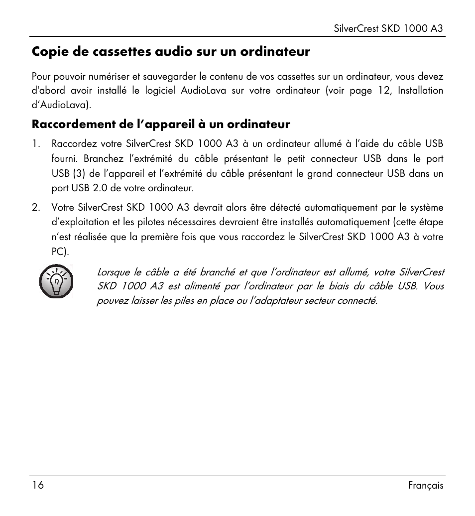 Copie de cassettes audio sur un ordinateur | Silvercrest SKD 1000 A3 User Manual | Page 18 / 86