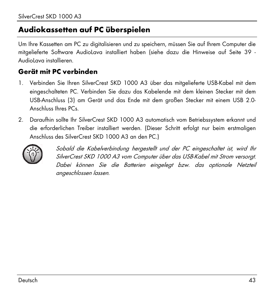 Audiokassetten auf pc überspielen | Silvercrest SKD 1000 A3 User Manual | Page 45 / 86