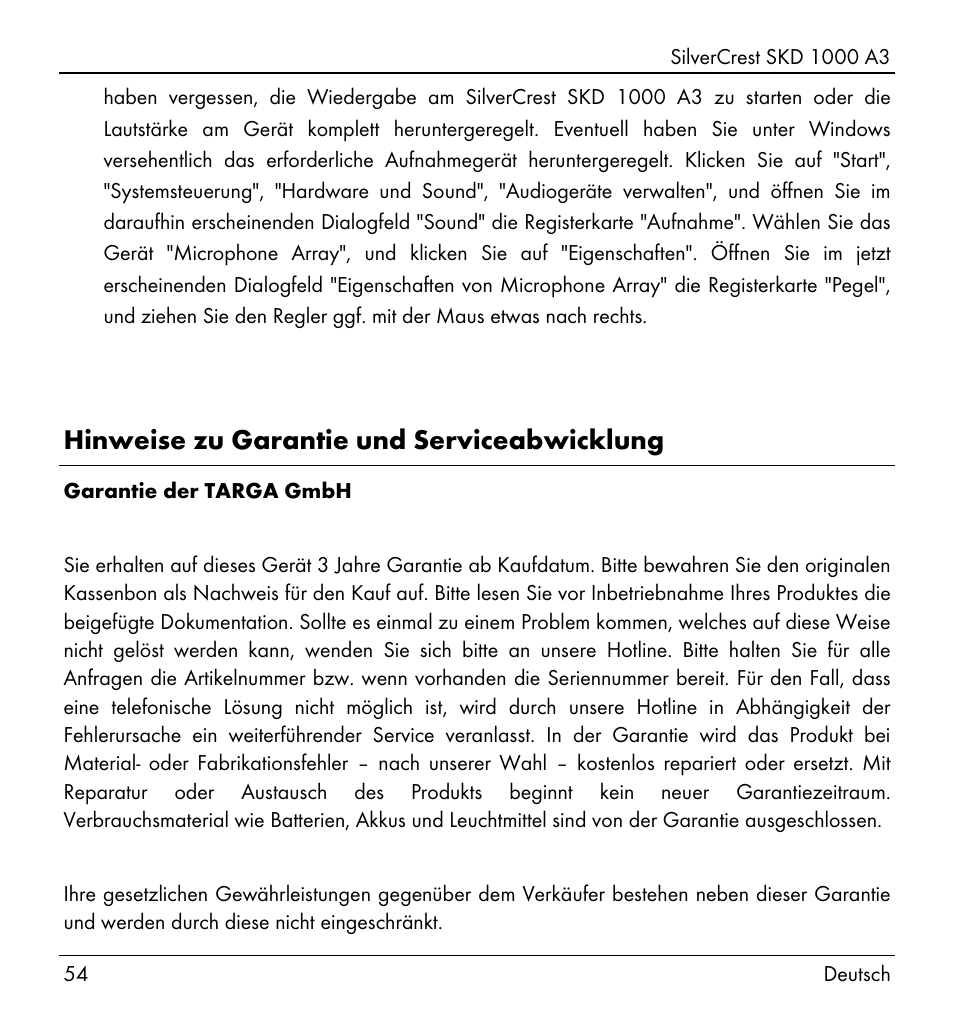 Hinweise zu garantie und serviceabwicklung | Silvercrest SKD 1000 A3 User Manual | Page 56 / 86