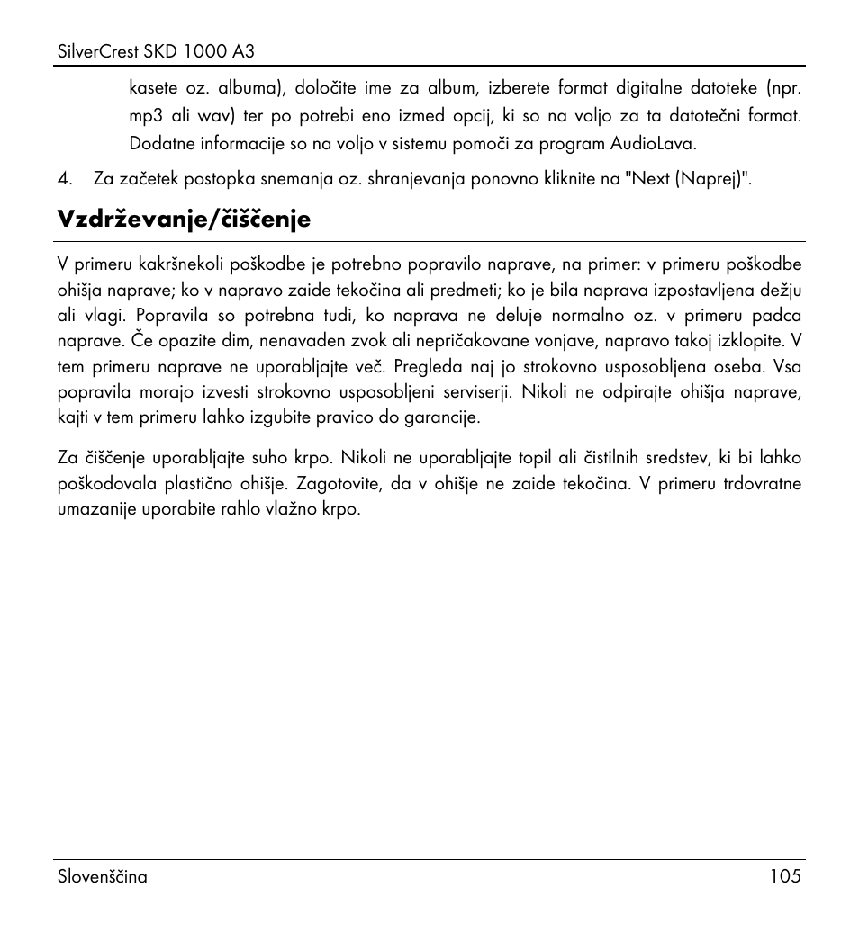 Vzdrževanje/čiščenje | Silvercrest SKD 1000 A3 User Manual | Page 107 / 166