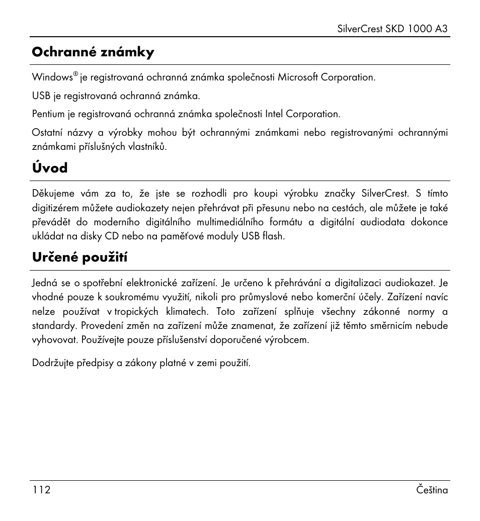 Ochranné známky, Úvod, Určené použití | Silvercrest SKD 1000 A3 User Manual | Page 114 / 166