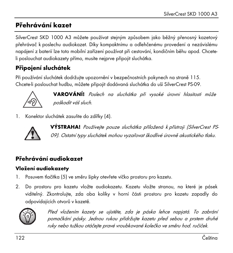 Přehrávání kazet | Silvercrest SKD 1000 A3 User Manual | Page 124 / 166