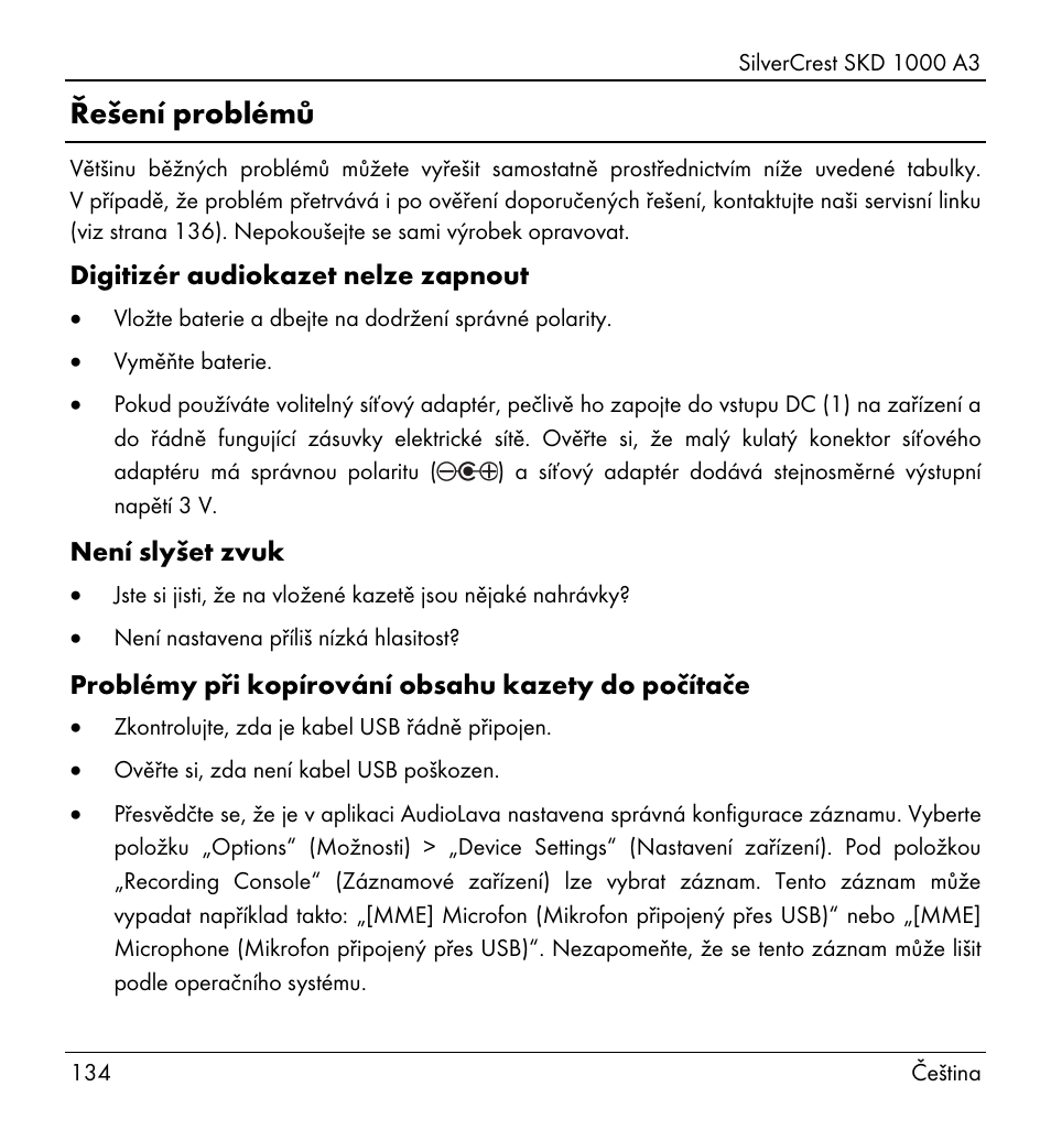 Řešení problémů | Silvercrest SKD 1000 A3 User Manual | Page 136 / 166