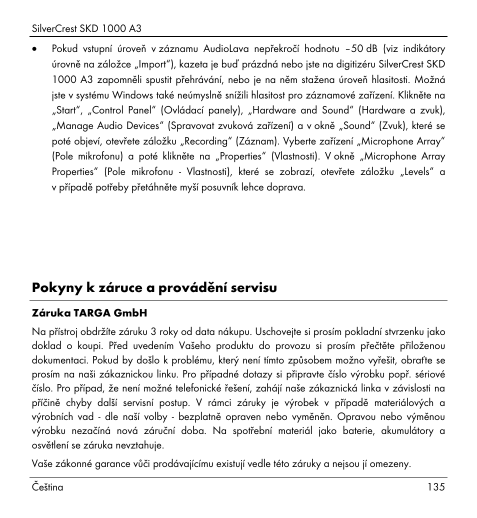 Pokyny k záruce a provádění servisu | Silvercrest SKD 1000 A3 User Manual | Page 137 / 166