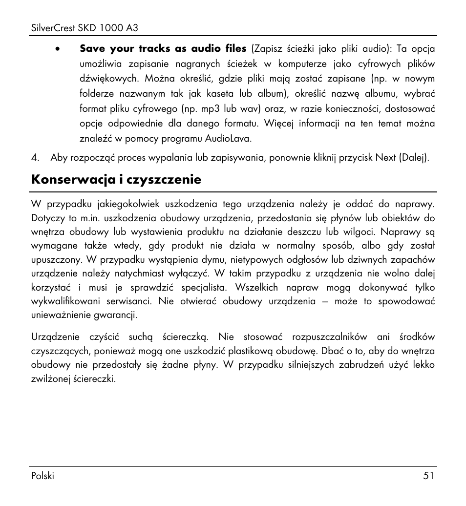 Konserwacja i czyszczenie | Silvercrest SKD 1000 A3 User Manual | Page 53 / 166