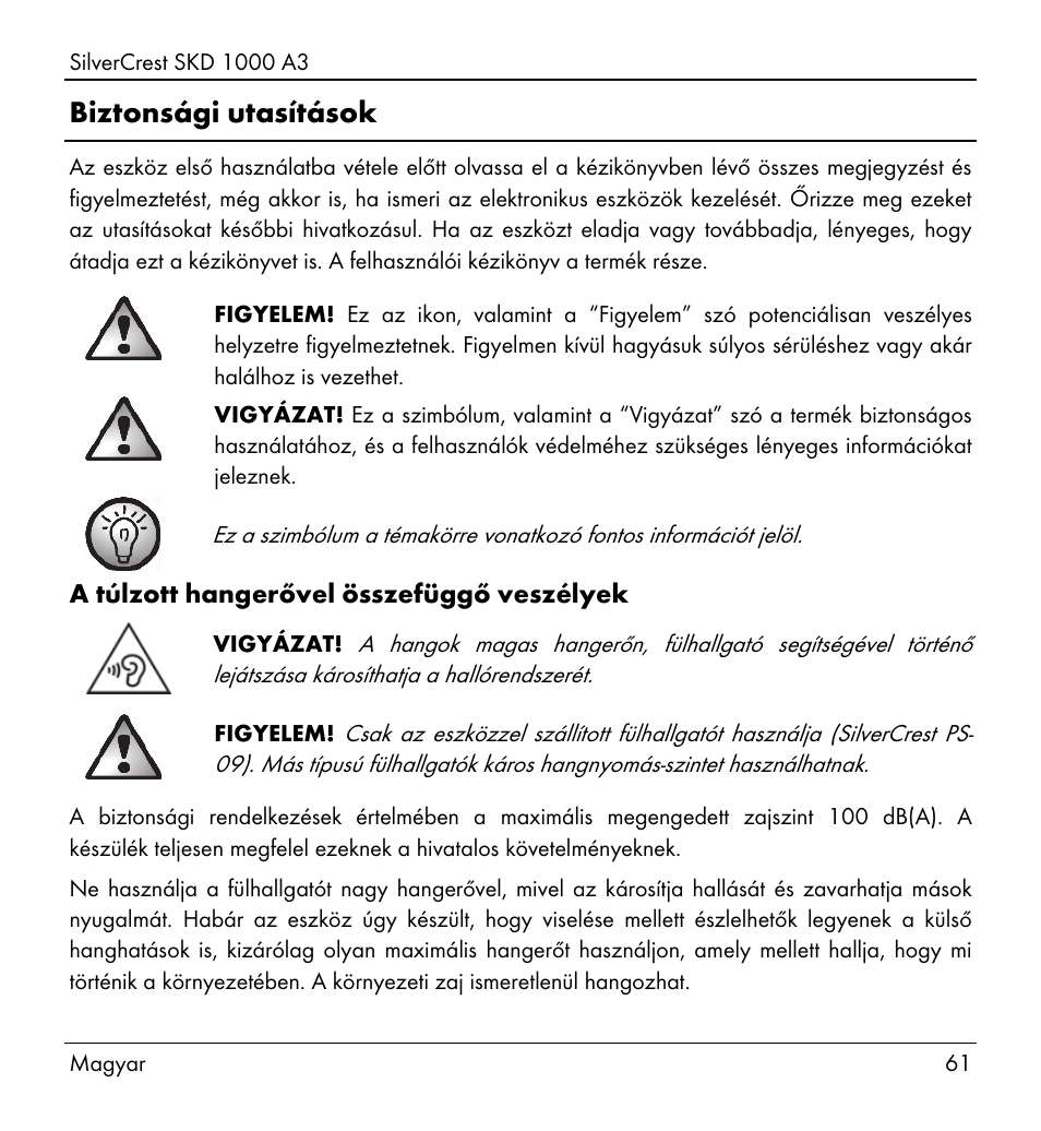 Biztonsági utasítások | Silvercrest SKD 1000 A3 User Manual | Page 63 / 166