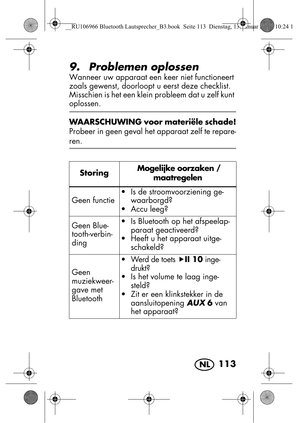 Problemen oplossen | Silvercrest SBL 44 A1 User Manual | Page 115 / 142
