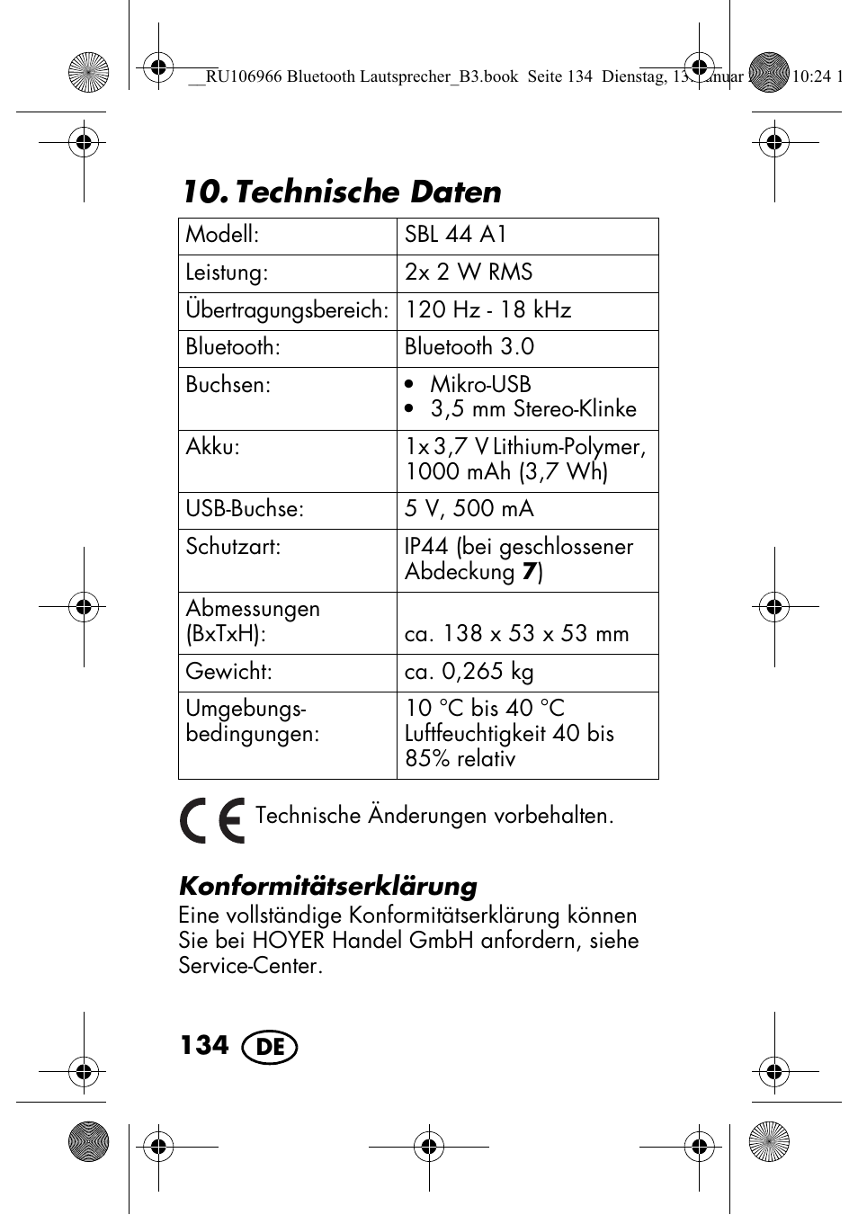 Technische daten | Silvercrest SBL 44 A1 User Manual | Page 136 / 142