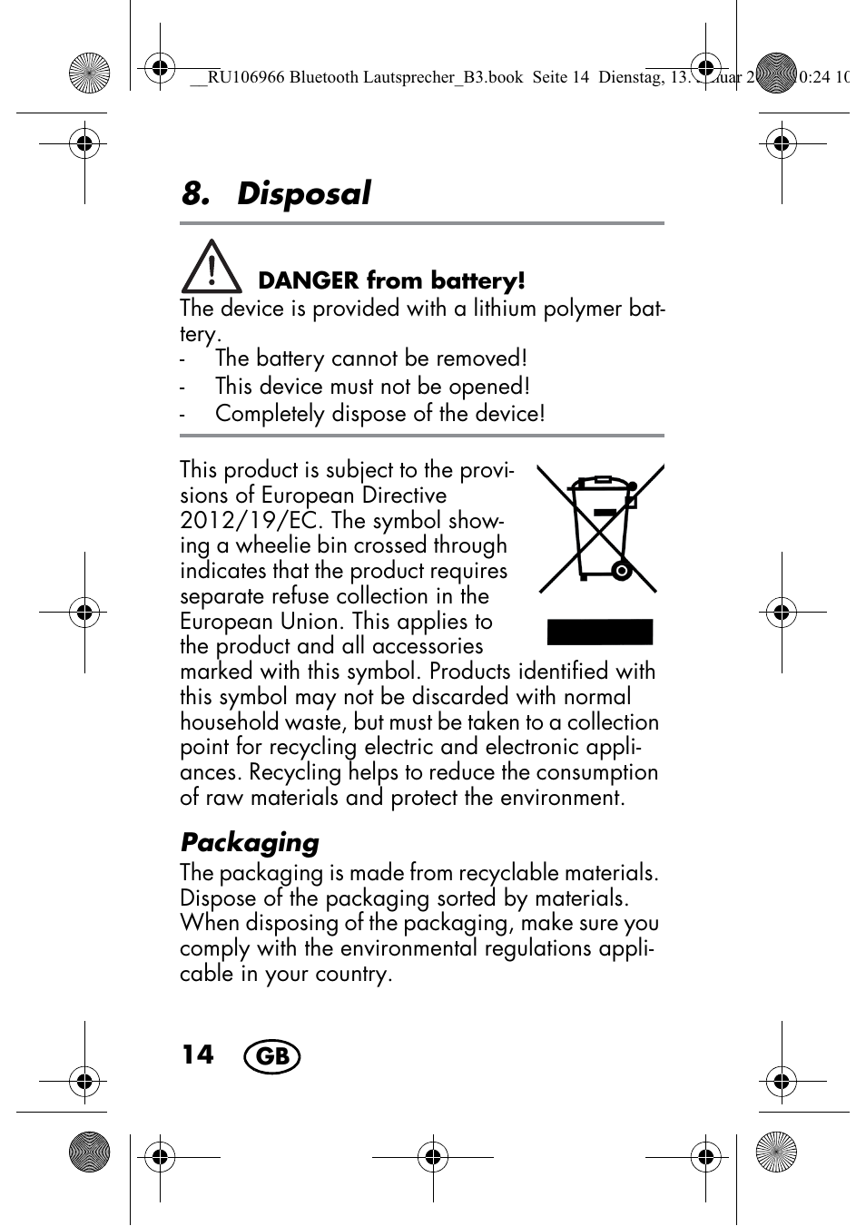 Disposal | Silvercrest SBL 44 A1 User Manual | Page 16 / 142