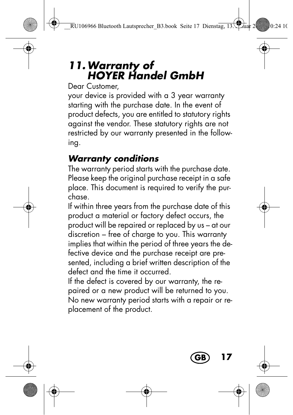Warranty of hoyer handel gmbh | Silvercrest SBL 44 A1 User Manual | Page 19 / 142