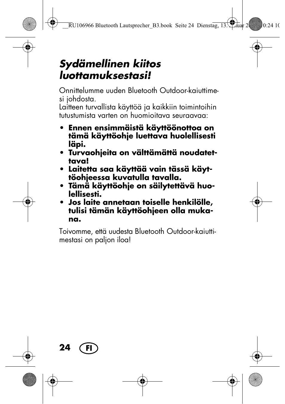 Sydämellinen kiitos luottamuksestasi | Silvercrest SBL 44 A1 User Manual | Page 26 / 142