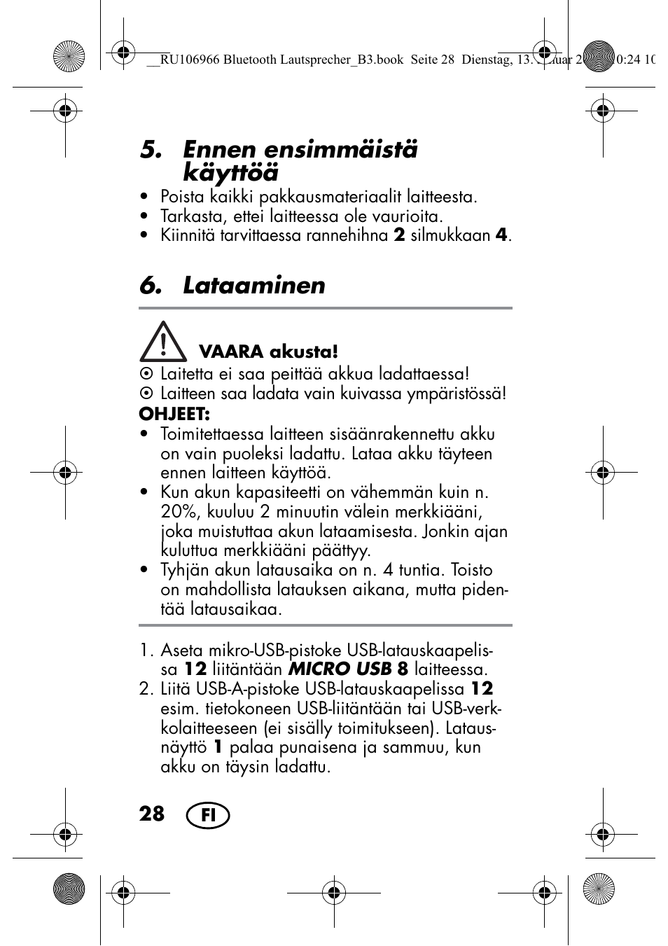Ennen ensimmäistä käyttöä, Lataaminen | Silvercrest SBL 44 A1 User Manual | Page 30 / 142