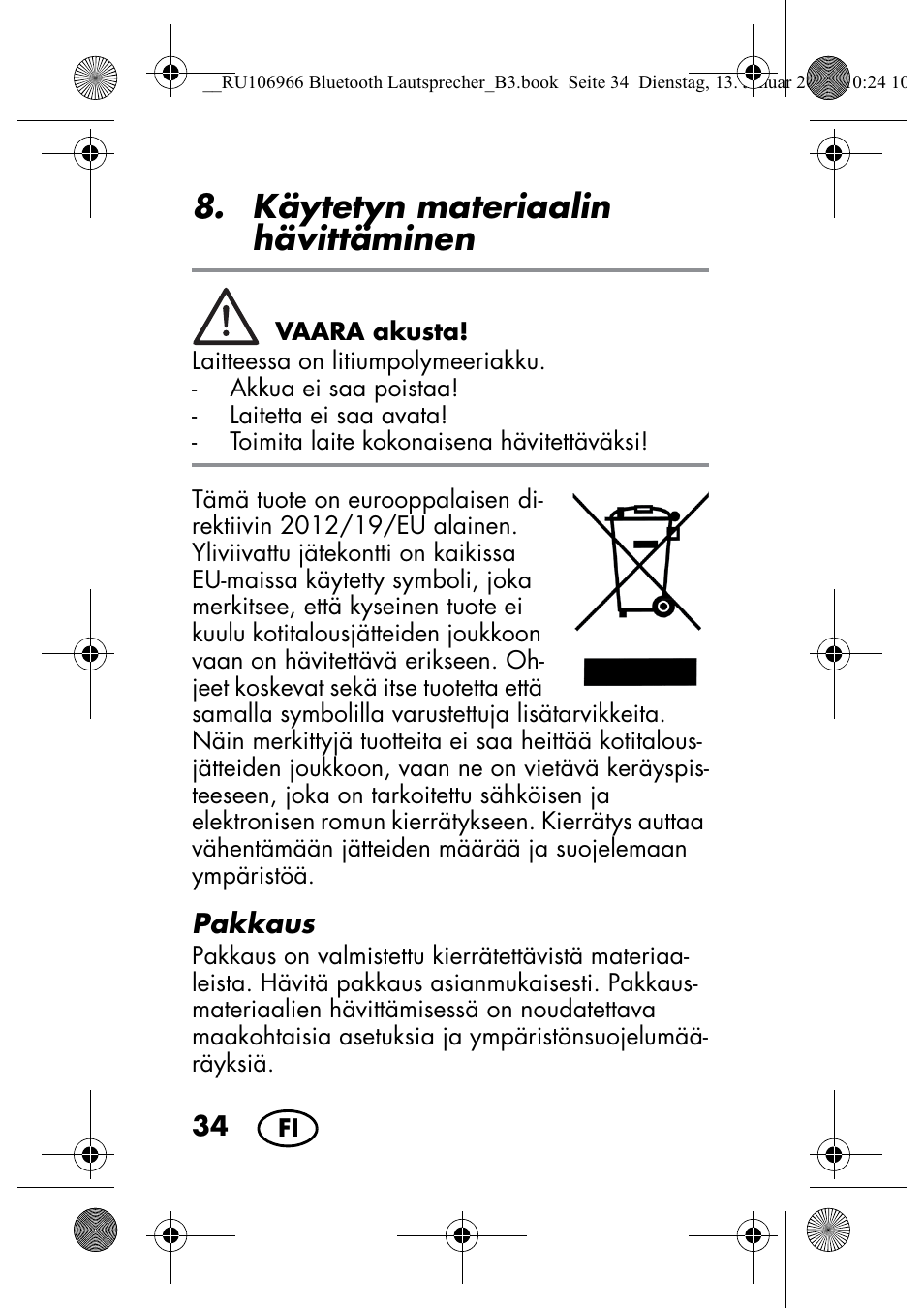 Käytetyn materiaalin hävittäminen | Silvercrest SBL 44 A1 User Manual | Page 36 / 142