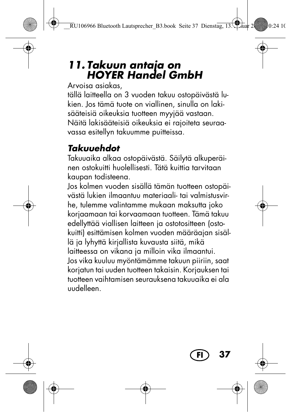 Takuun antaja on hoyer handel gmbh | Silvercrest SBL 44 A1 User Manual | Page 39 / 142
