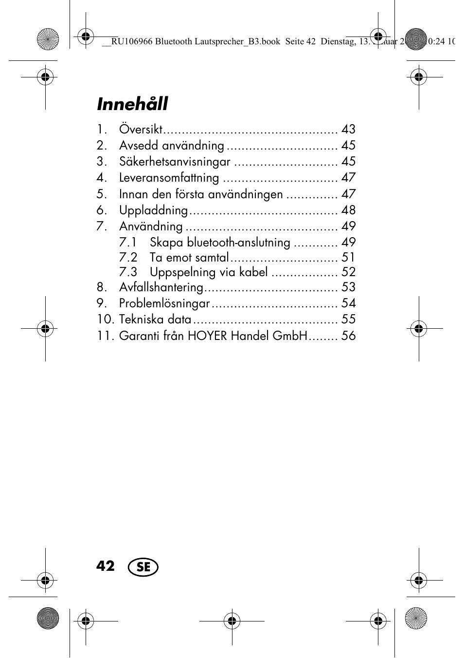 Innehåll | Silvercrest SBL 44 A1 User Manual | Page 44 / 142
