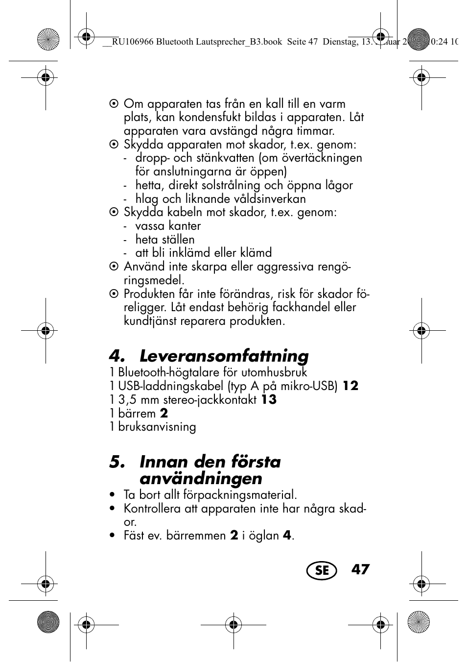 Leveransomfattning, Innan den första användningen | Silvercrest SBL 44 A1 User Manual | Page 49 / 142