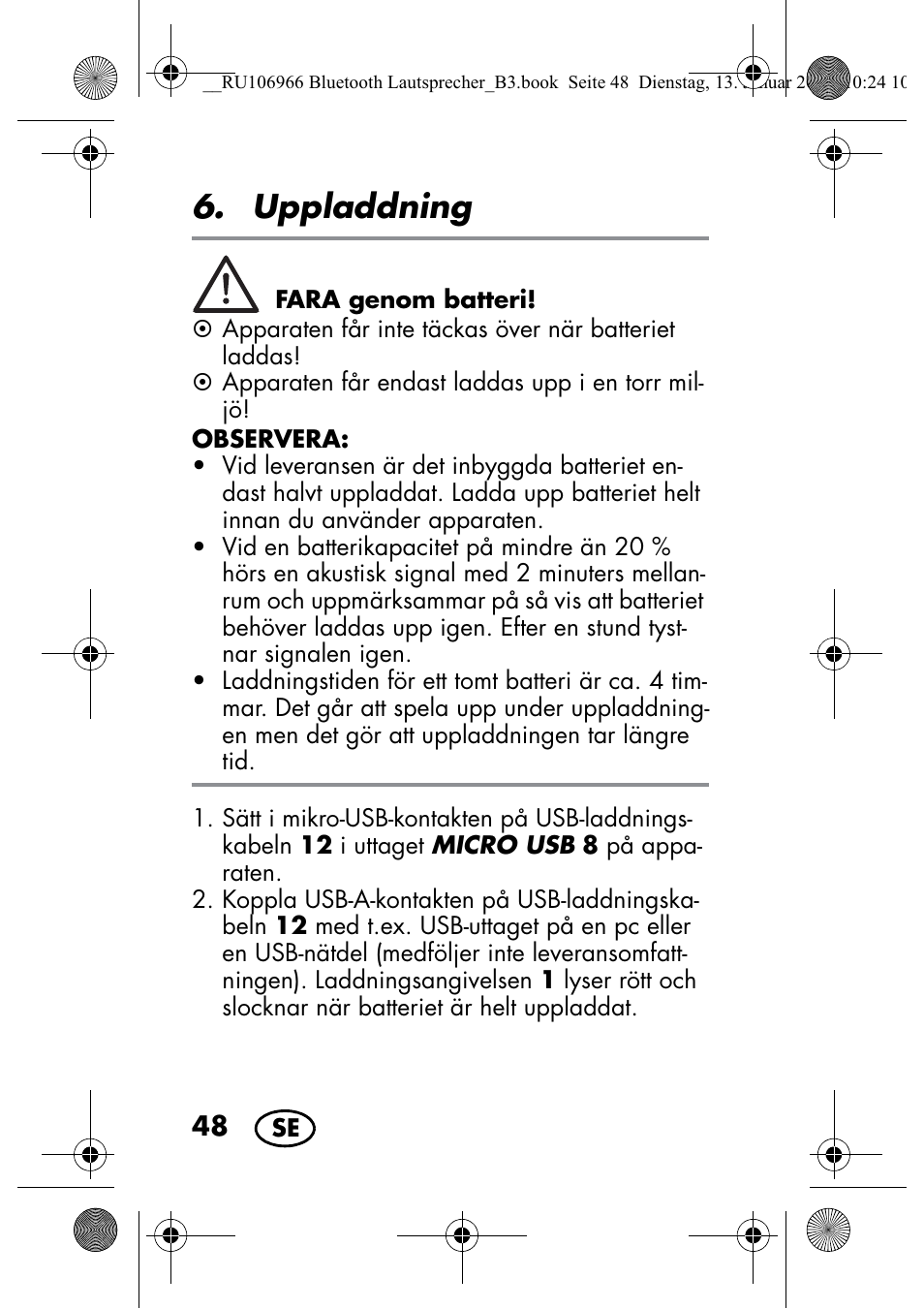 Uppladdning | Silvercrest SBL 44 A1 User Manual | Page 50 / 142
