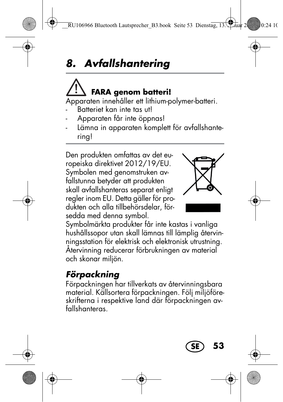Avfallshantering | Silvercrest SBL 44 A1 User Manual | Page 55 / 142