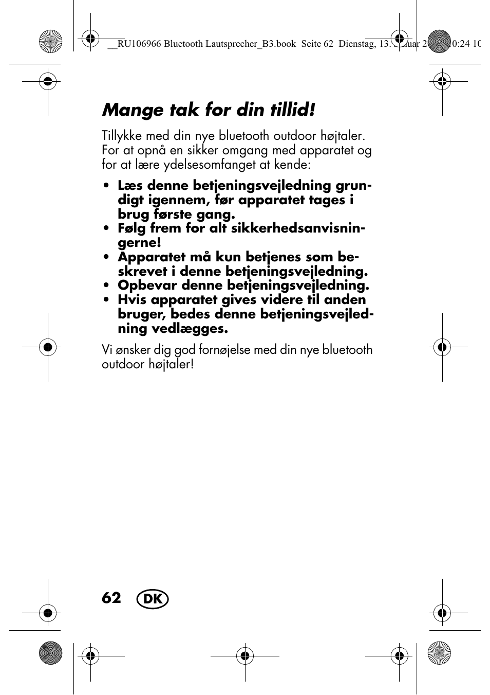 Mange tak for din tillid | Silvercrest SBL 44 A1 User Manual | Page 64 / 142