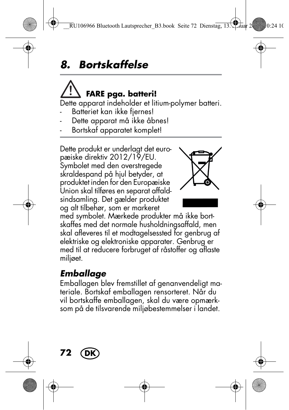 Bortskaffelse | Silvercrest SBL 44 A1 User Manual | Page 74 / 142