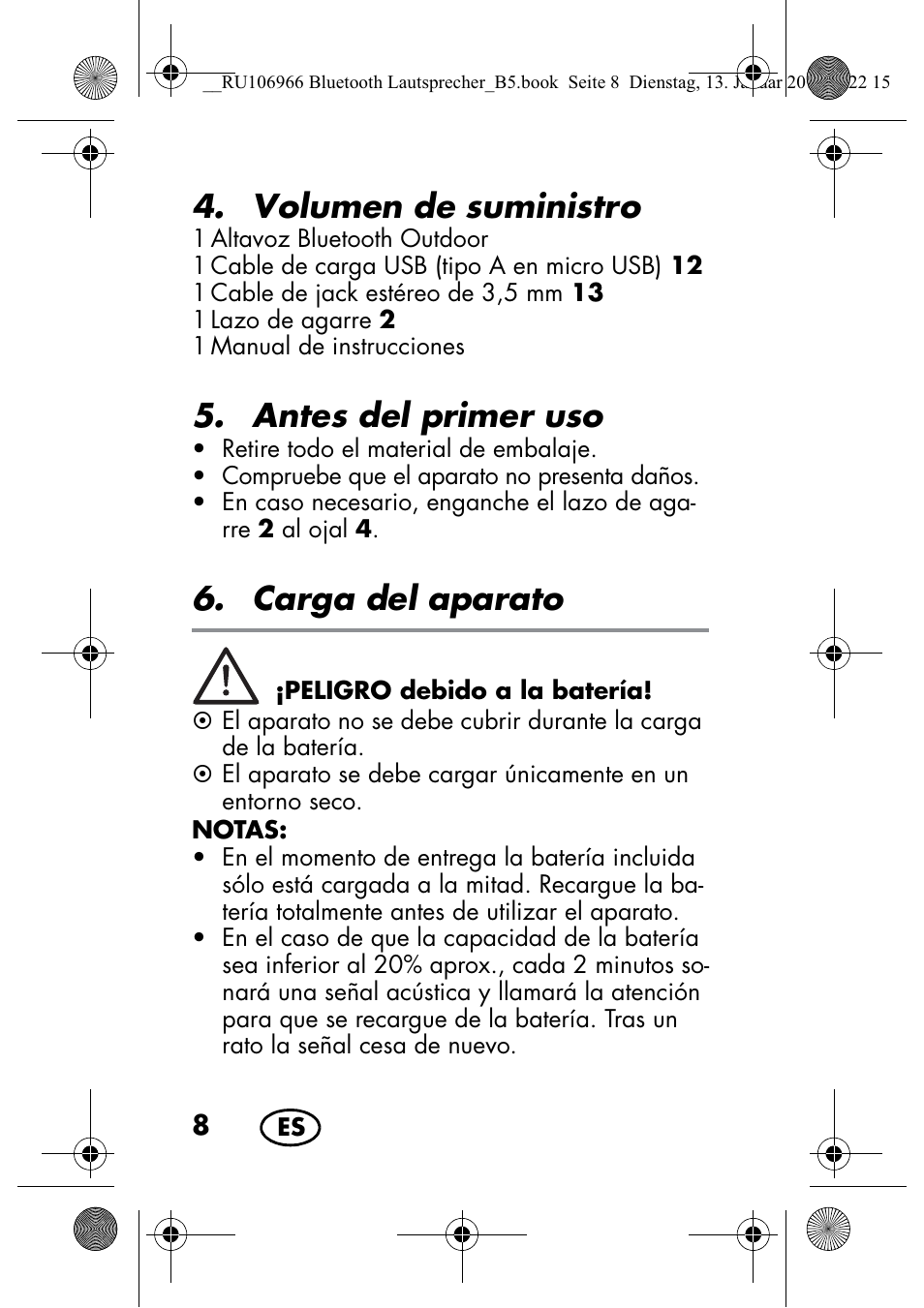 Volumen de suministro, Antes del primer uso, Carga del aparato | Silvercrest SBL 44 A1 User Manual | Page 10 / 106