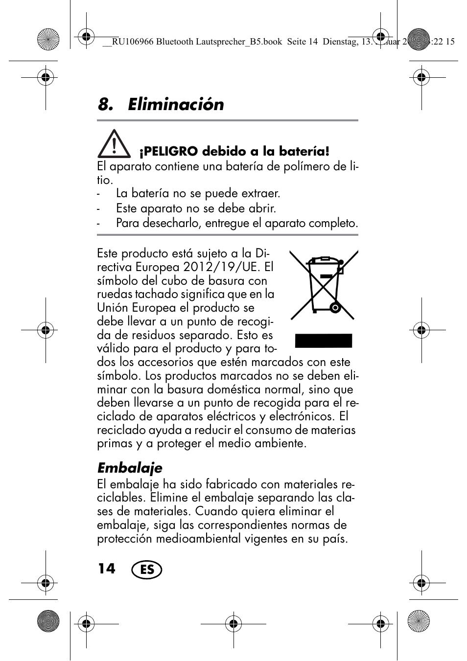 Eliminación | Silvercrest SBL 44 A1 User Manual | Page 16 / 106