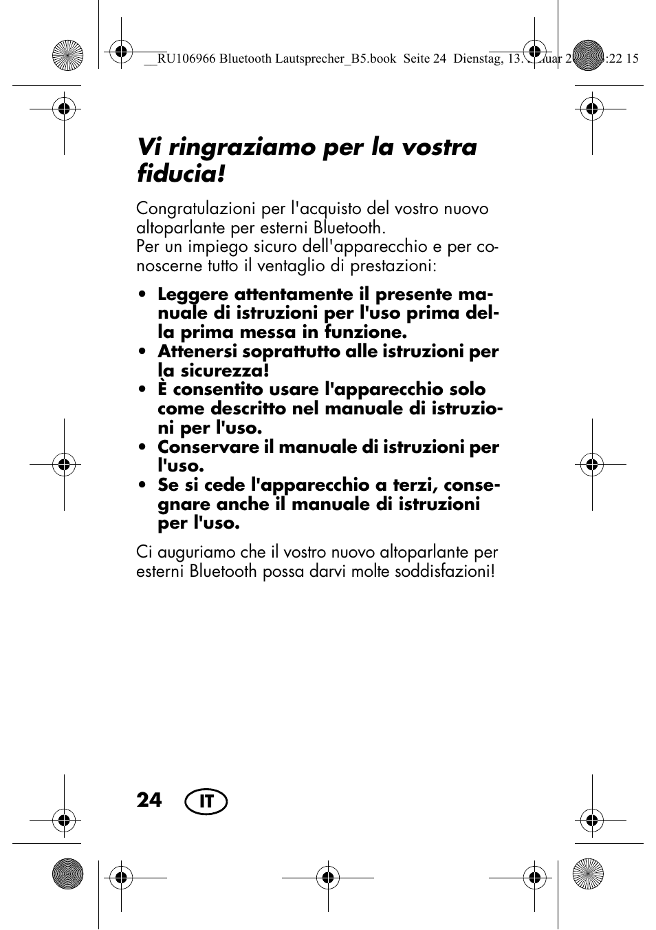 Vi ringraziamo per la vostra fiducia | Silvercrest SBL 44 A1 User Manual | Page 26 / 106
