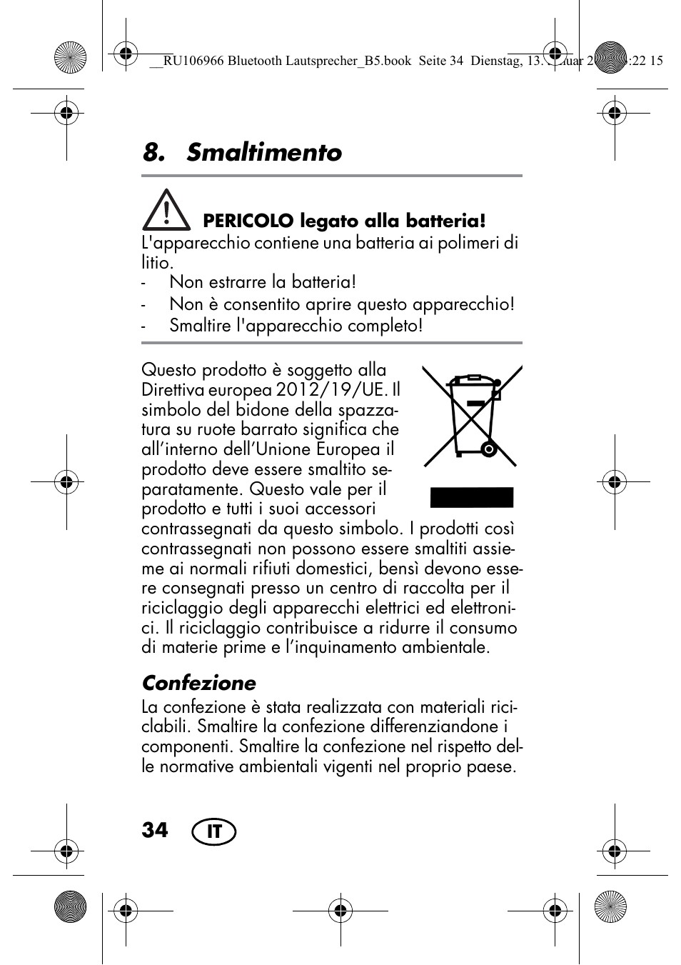 Smaltimento | Silvercrest SBL 44 A1 User Manual | Page 36 / 106