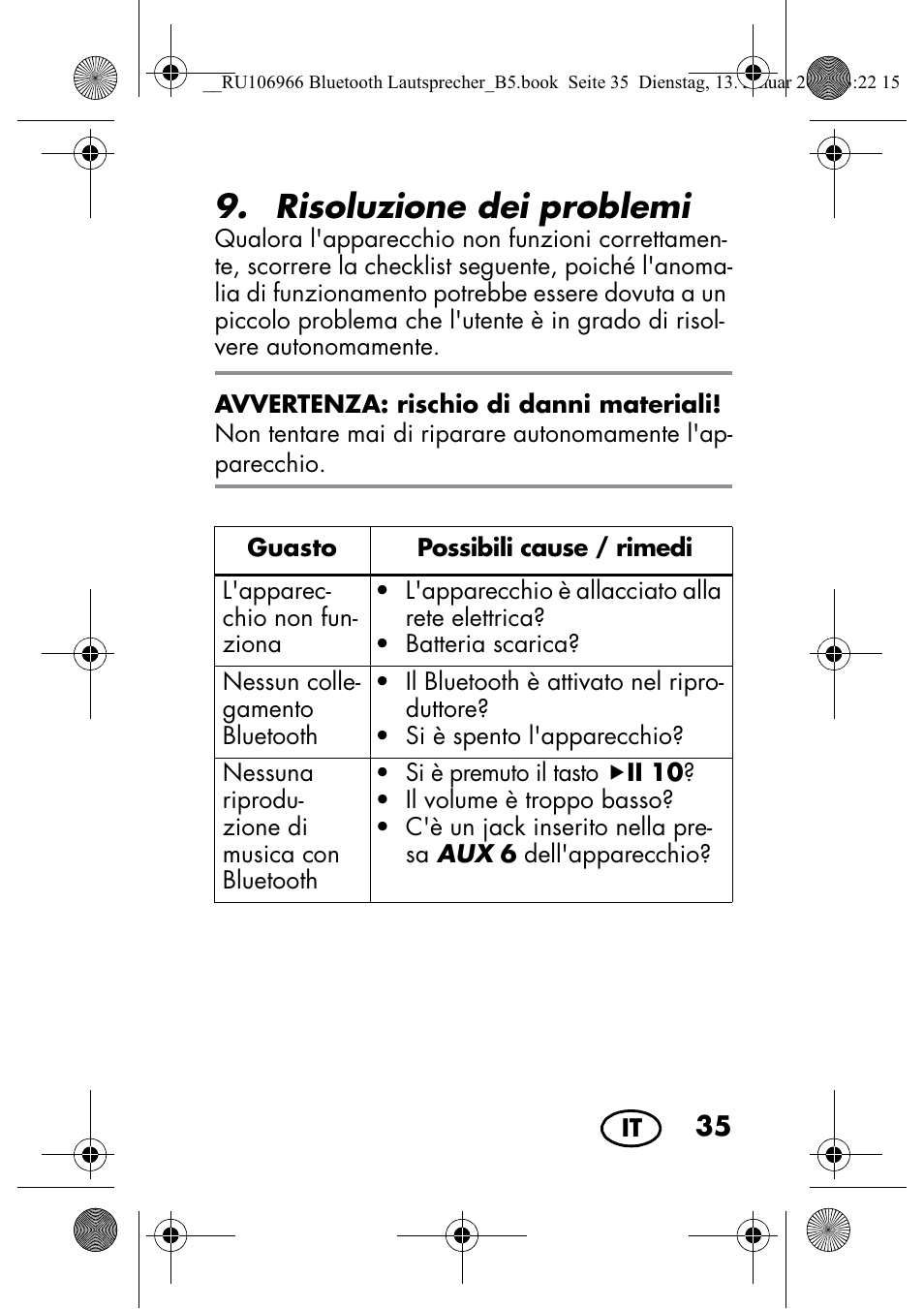 Risoluzione dei problemi | Silvercrest SBL 44 A1 User Manual | Page 37 / 106