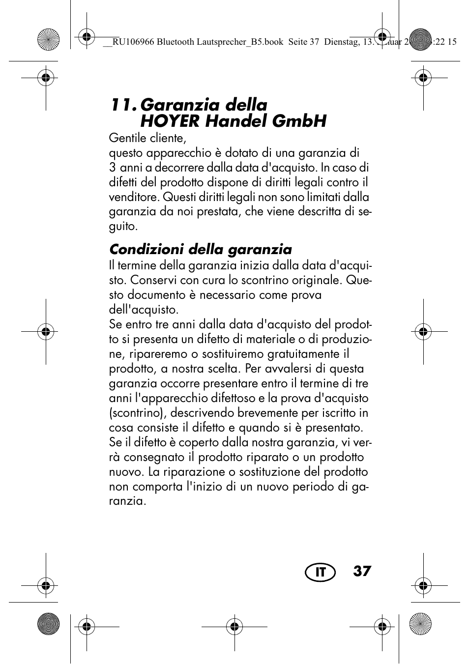 Garanzia della hoyer handel gmbh | Silvercrest SBL 44 A1 User Manual | Page 39 / 106