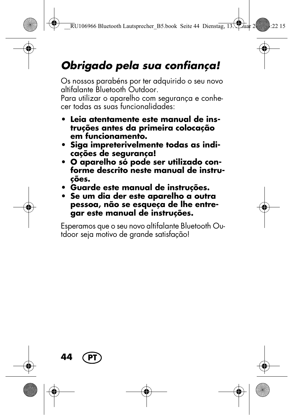 Obrigado pela sua confiança | Silvercrest SBL 44 A1 User Manual | Page 46 / 106