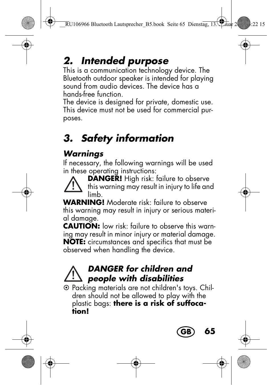 Intended purpose, Safety information | Silvercrest SBL 44 A1 User Manual | Page 67 / 106