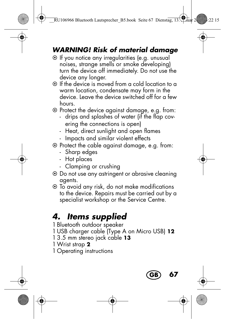 Items supplied | Silvercrest SBL 44 A1 User Manual | Page 69 / 106